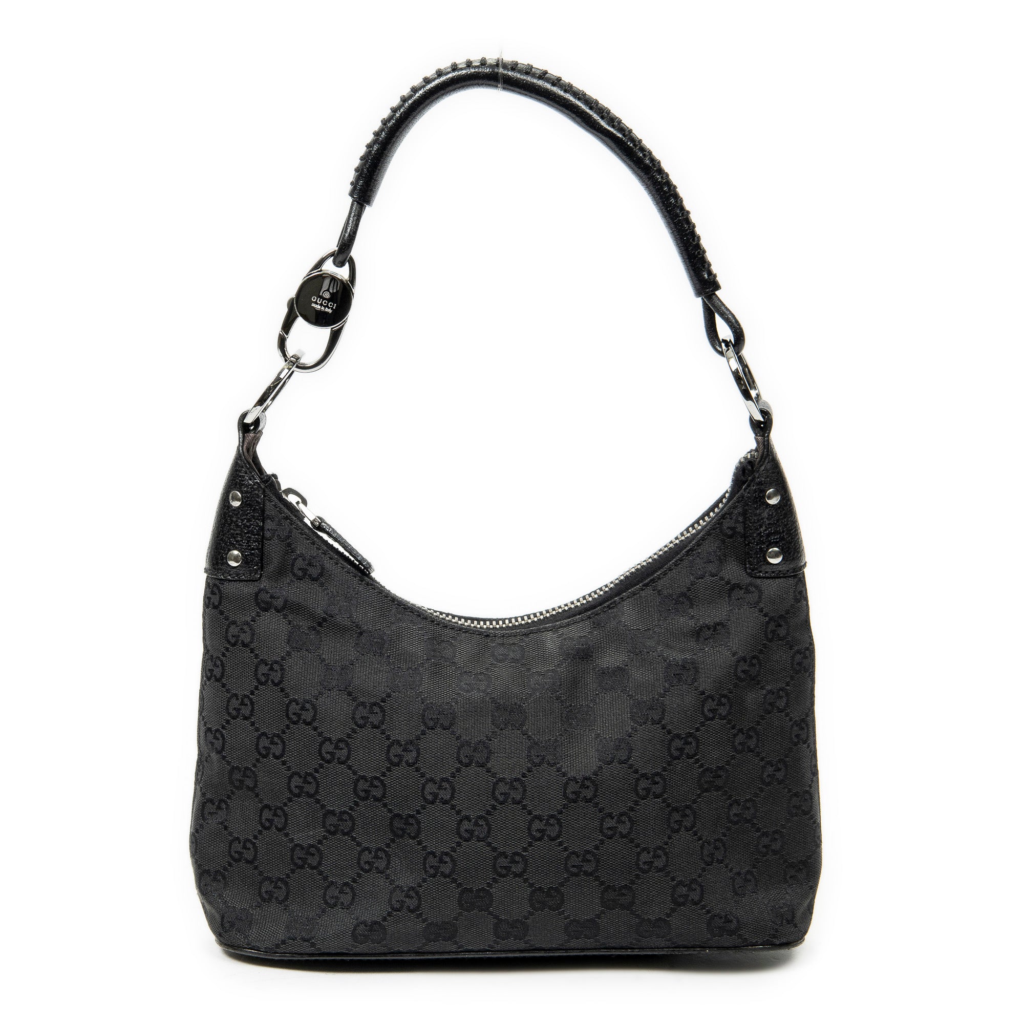 Shoulder Bag Small Hobo Bag Black Monogrammed Canvas