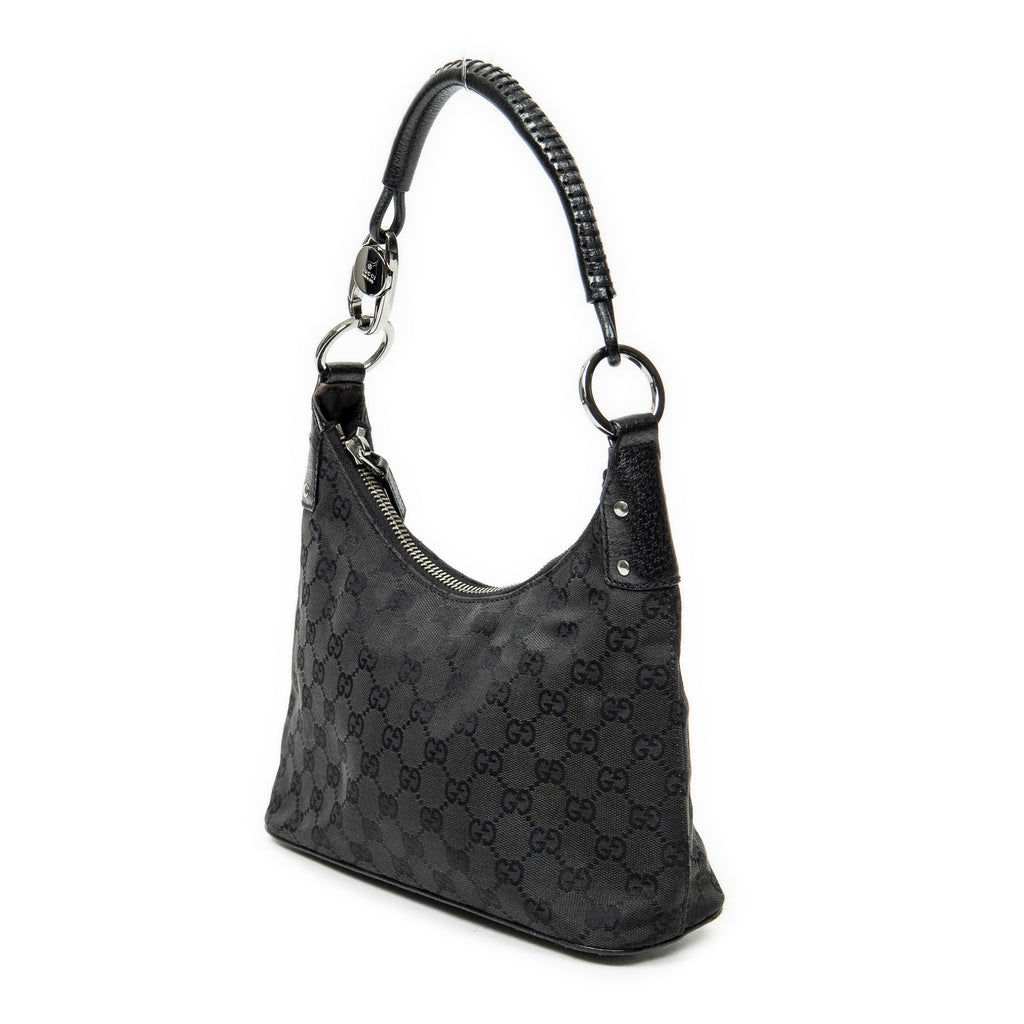 Shoulder Bag Small Hobo Bag Black Monogrammed Canvas