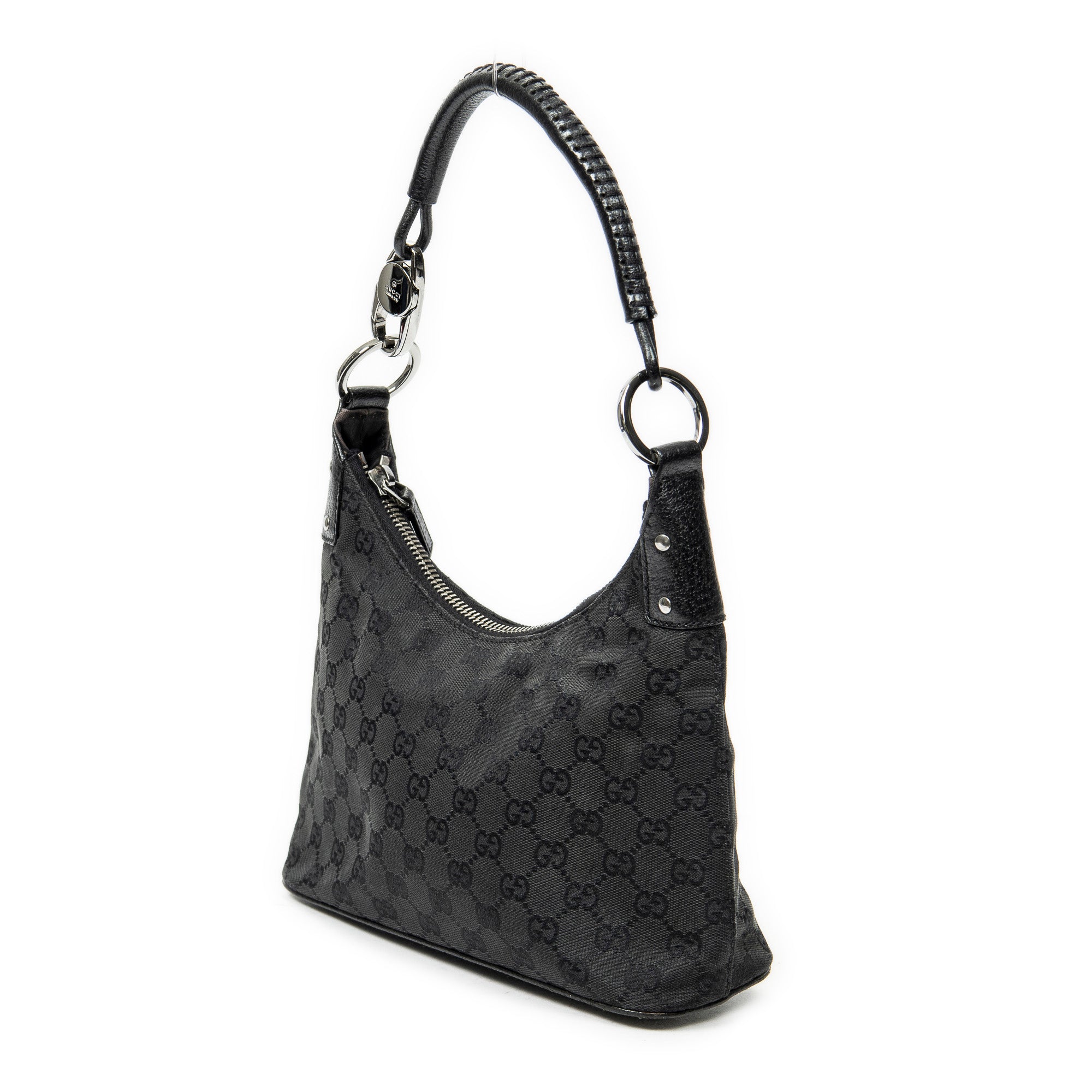 Shoulder Bag Small Hobo Bag Black Monogrammed Canvas