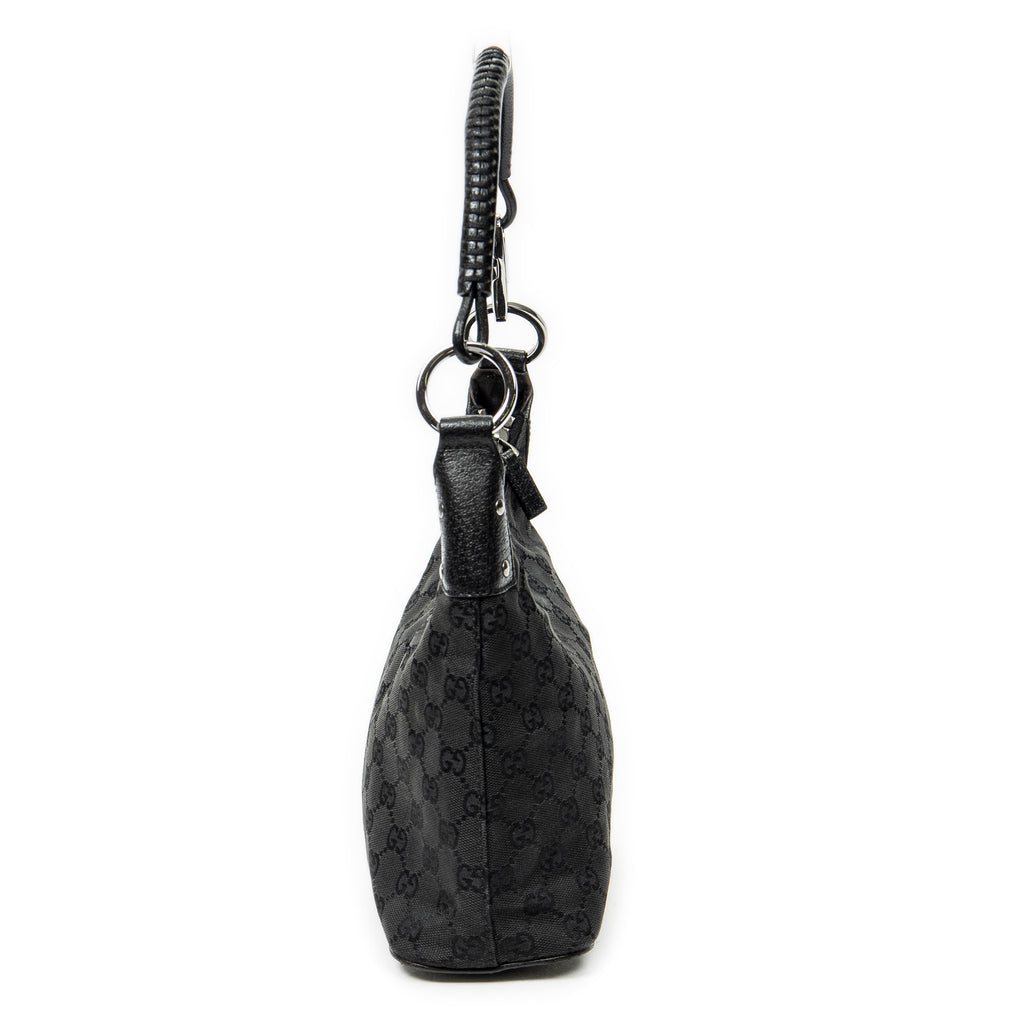 Shoulder Bag Small Hobo Bag Black Monogrammed Canvas