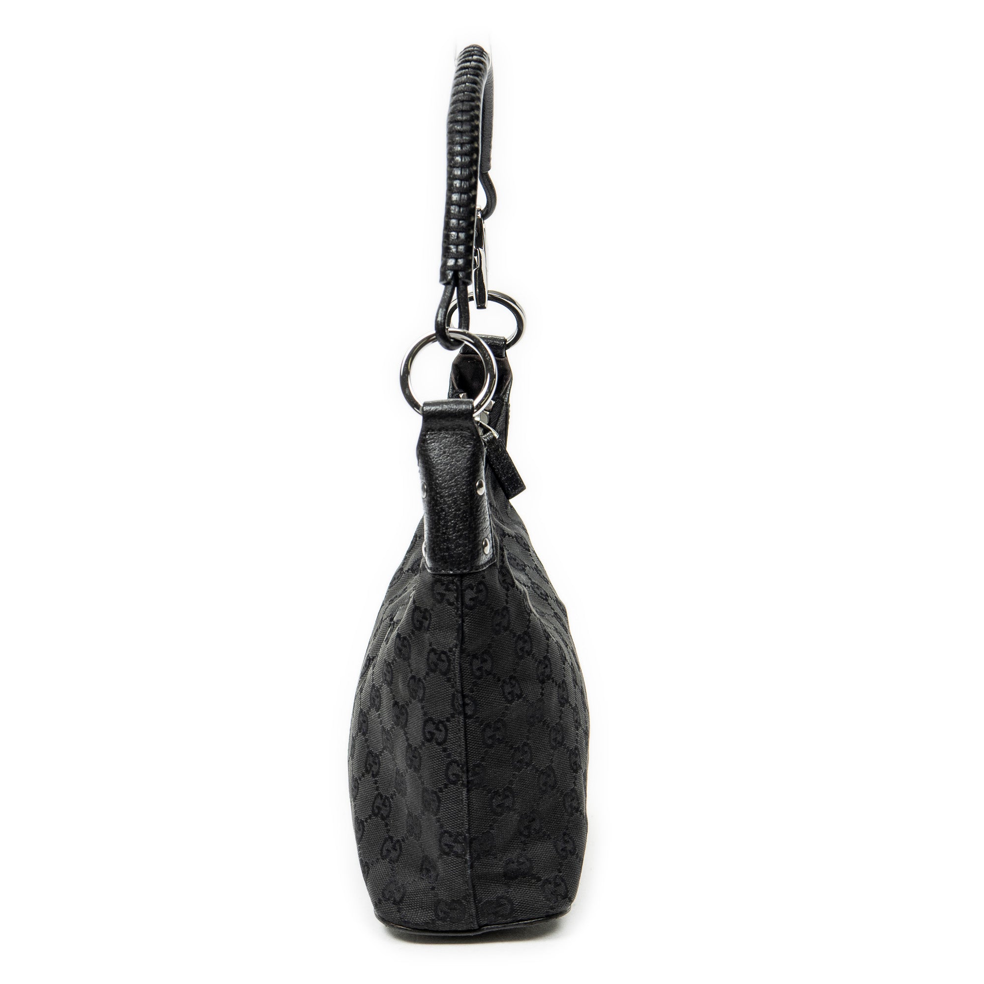 Shoulder Bag Small Hobo Bag Black Monogrammed Canvas