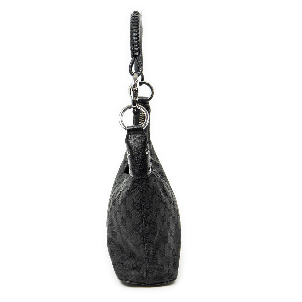 Shoulder Bag Small Hobo Bag Black Monogrammed Canvas