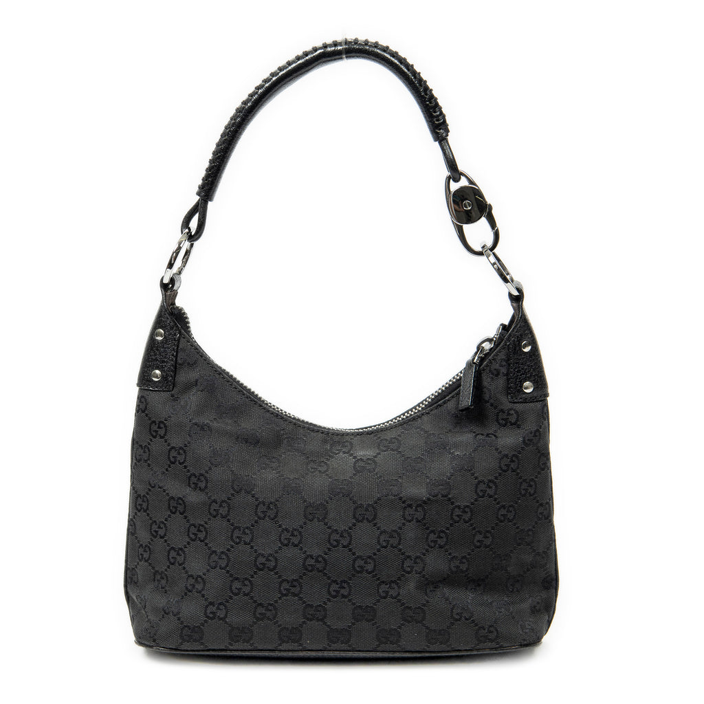 Shoulder Bag Small Hobo Bag Black Monogrammed Canvas