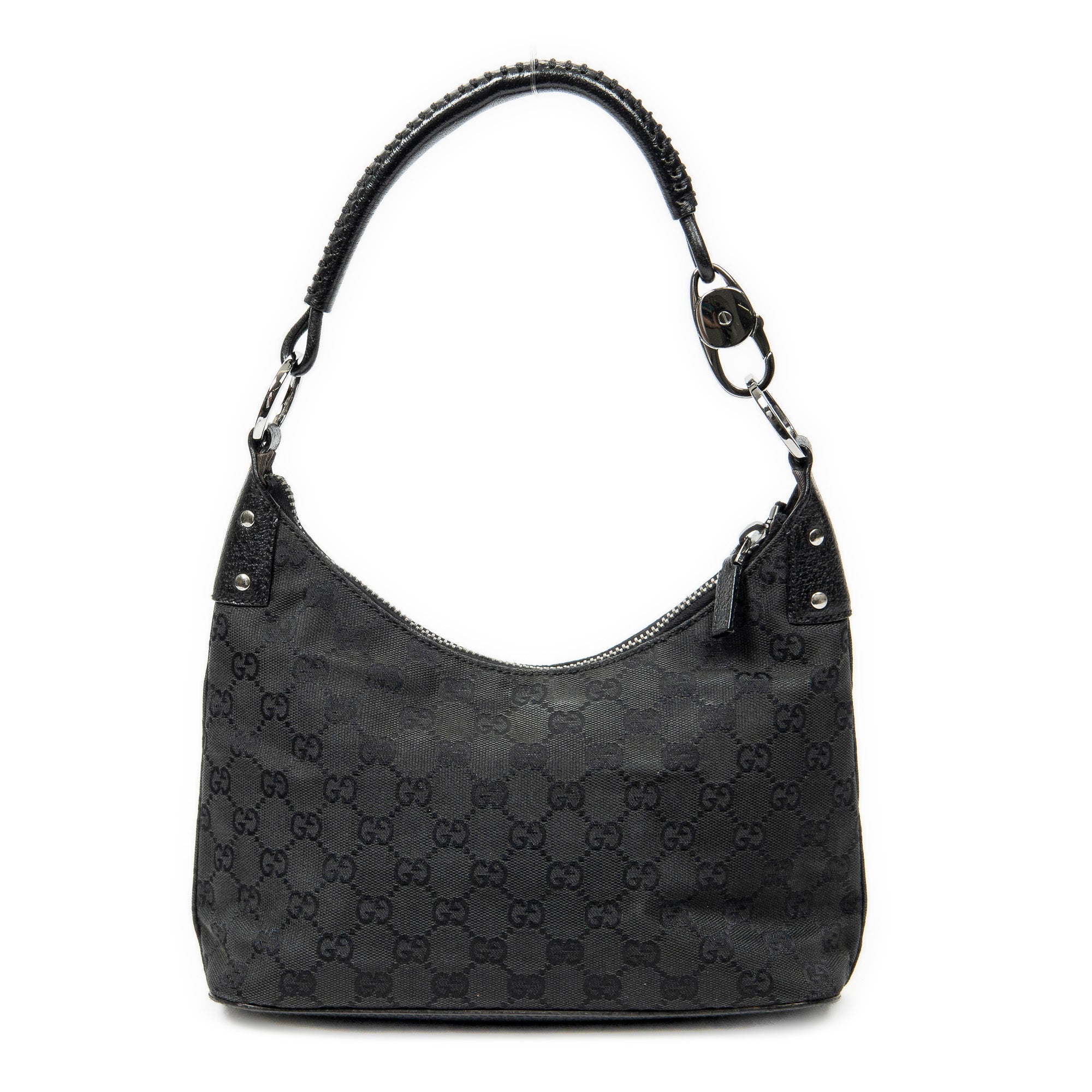 Shoulder Bag Small Hobo Bag Black Monogrammed Canvas