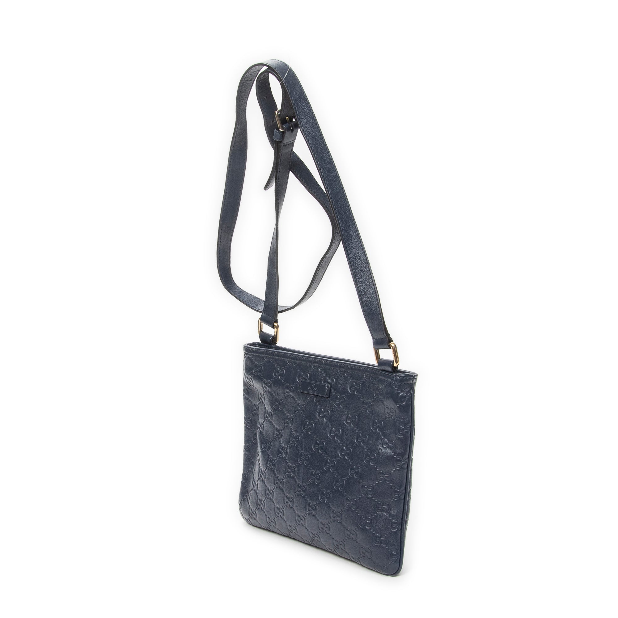 Shoulder Bag Small Flat Messenger Blue Guccissima Leather