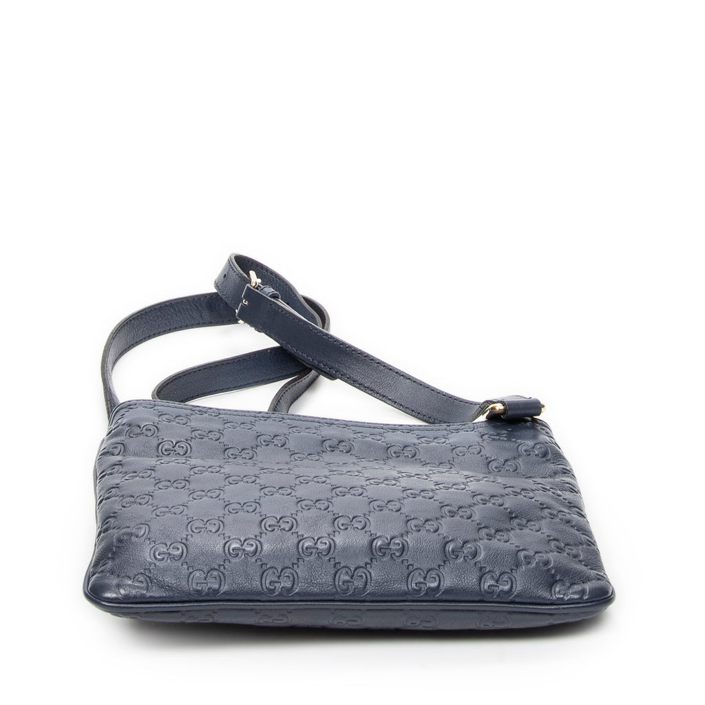 Shoulder Bag Small Flat Messenger Blue Guccissima Leather