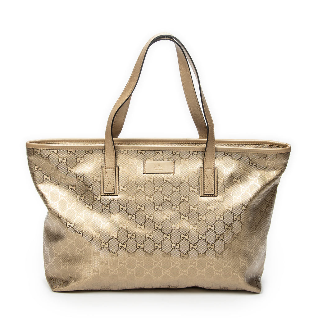 Shoulder Bag Large Zip Shopping Tote Gold Guccissima Imprint Coated Canvas