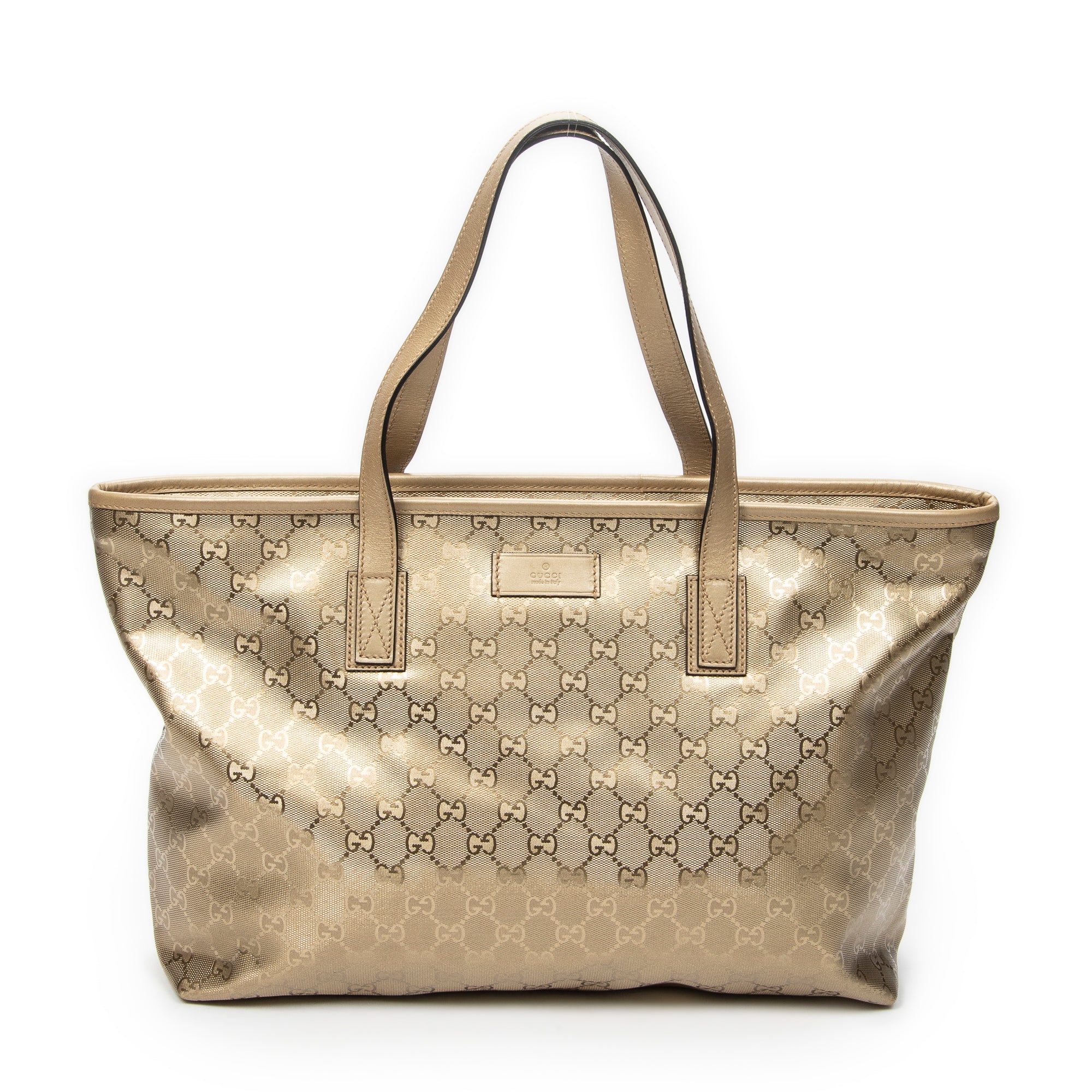 Shoulder Bag Large Zip Shopping Tote Gold Guccissima Imprint Coated Canvas