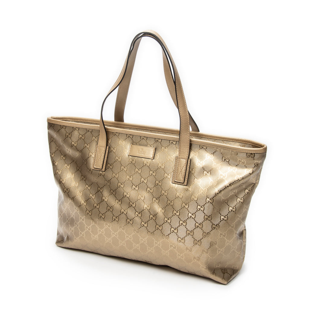 Shoulder Bag Large Zip Shopping Tote Gold Guccissima Imprint Coated Canvas
