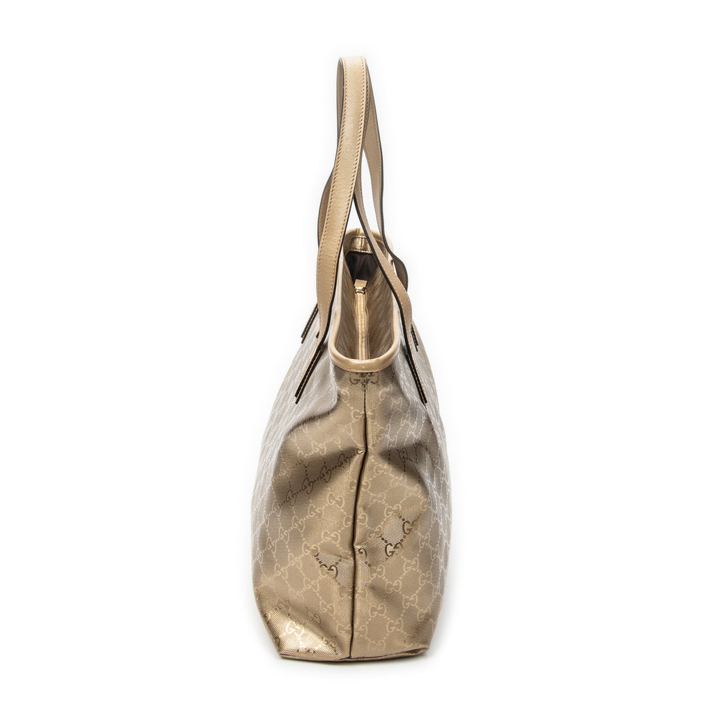 Shoulder Bag Large Zip Shopping Tote Gold Guccissima Imprint Coated Canvas