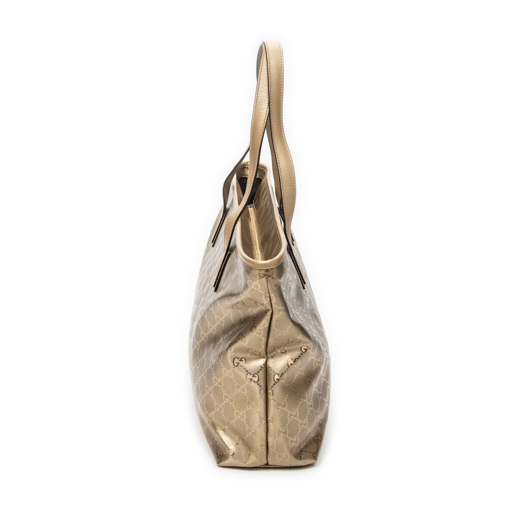 Shoulder Bag Large Zip Shopping Tote Gold Guccissima Imprint Coated Canvas