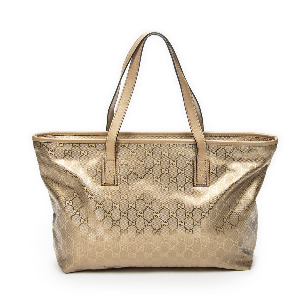 Shoulder Bag Large Zip Shopping Tote Gold Guccissima Imprint Coated Canvas