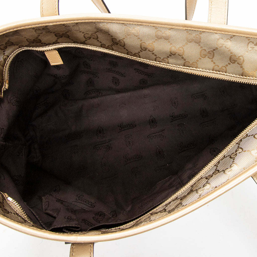 Shoulder Bag Large Zip Shopping Tote Gold Guccissima Imprint Coated Canvas