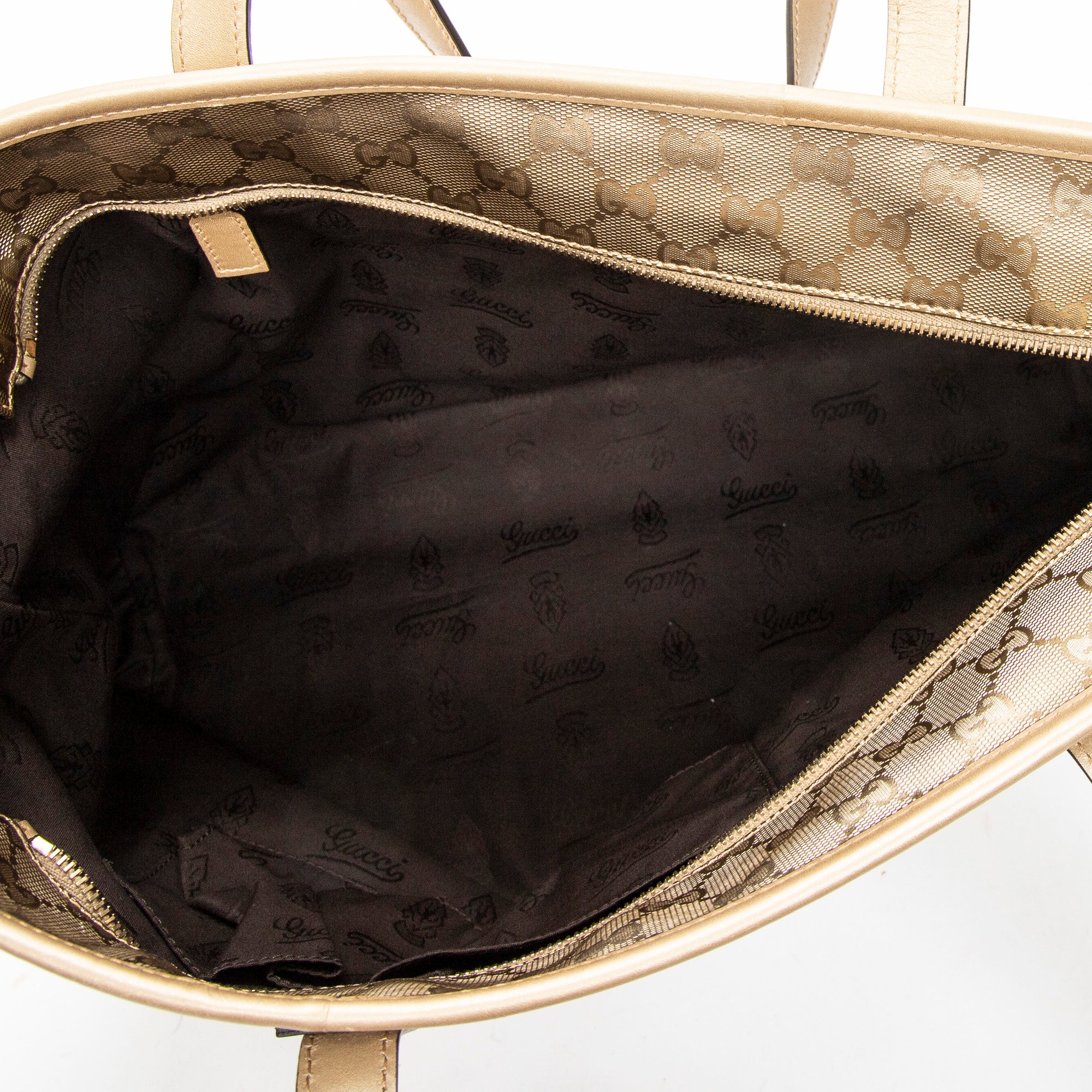 Shoulder Bag Large Zip Shopping Tote Gold Guccissima Imprint Coated Canvas
