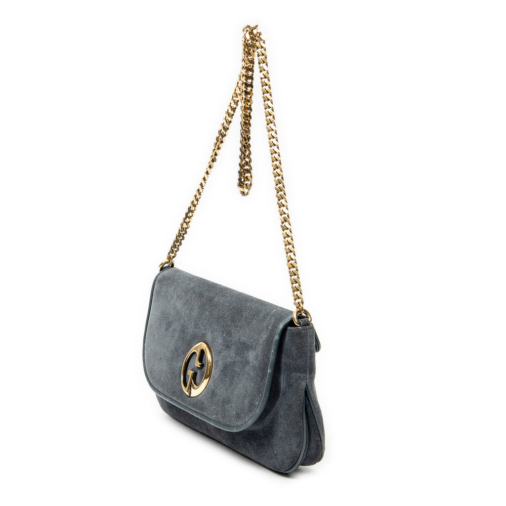 Shoulder Bag Medium 1973 Bucharest Chain Bag Blue Suede Leather