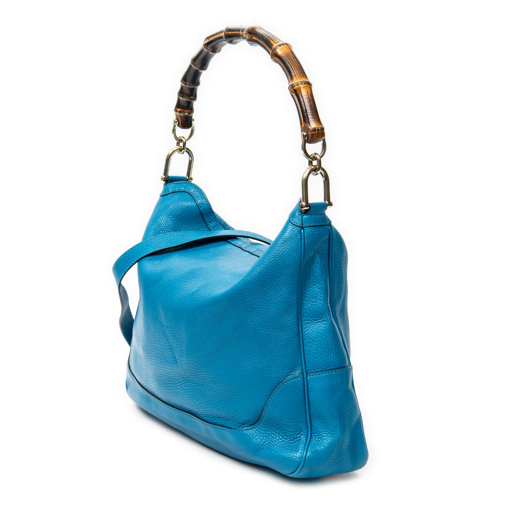 Shoulder Bag Medium Diana Bamboo Hobo Blue Grained Calfskin Leather