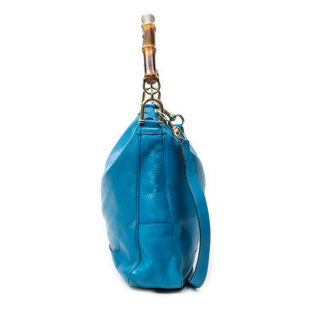 Shoulder Bag Medium Diana Bamboo Hobo Blue Grained Calfskin Leather