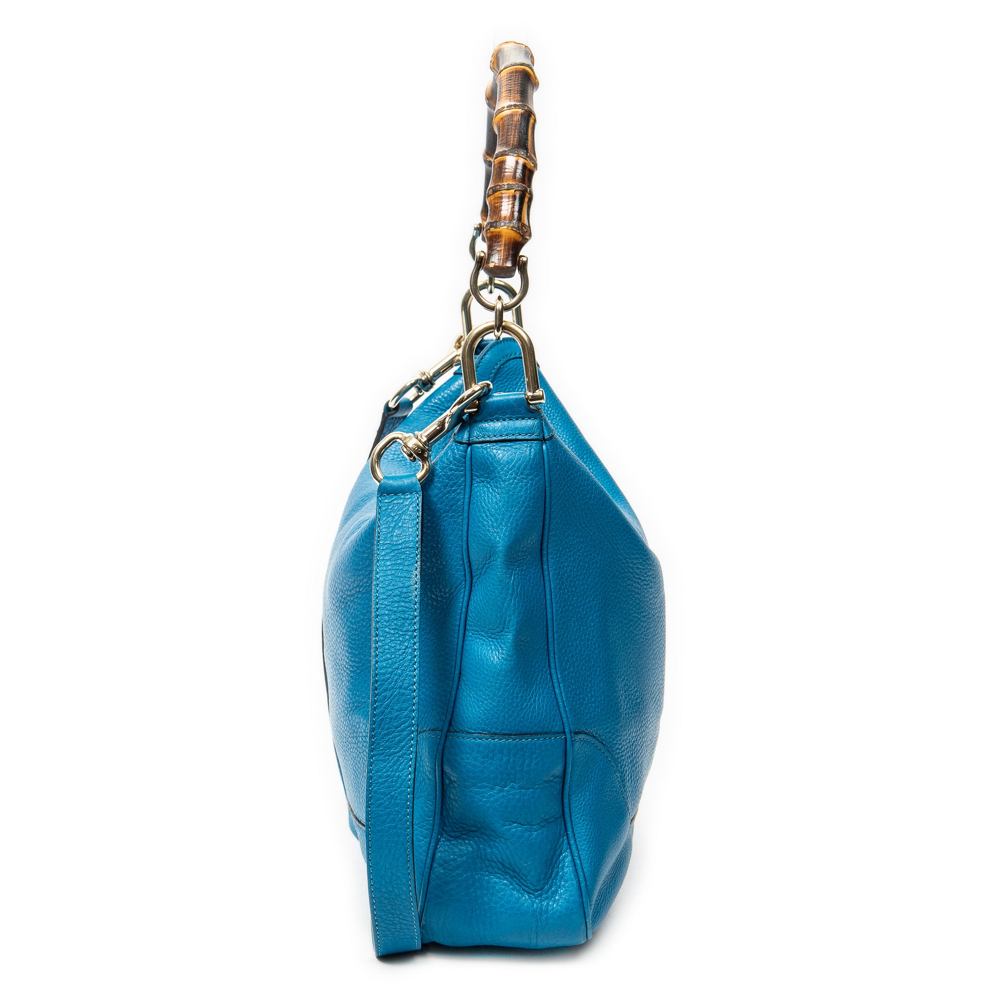 Shoulder Bag Medium Diana Bamboo Hobo Blue Grained Calfskin Leather