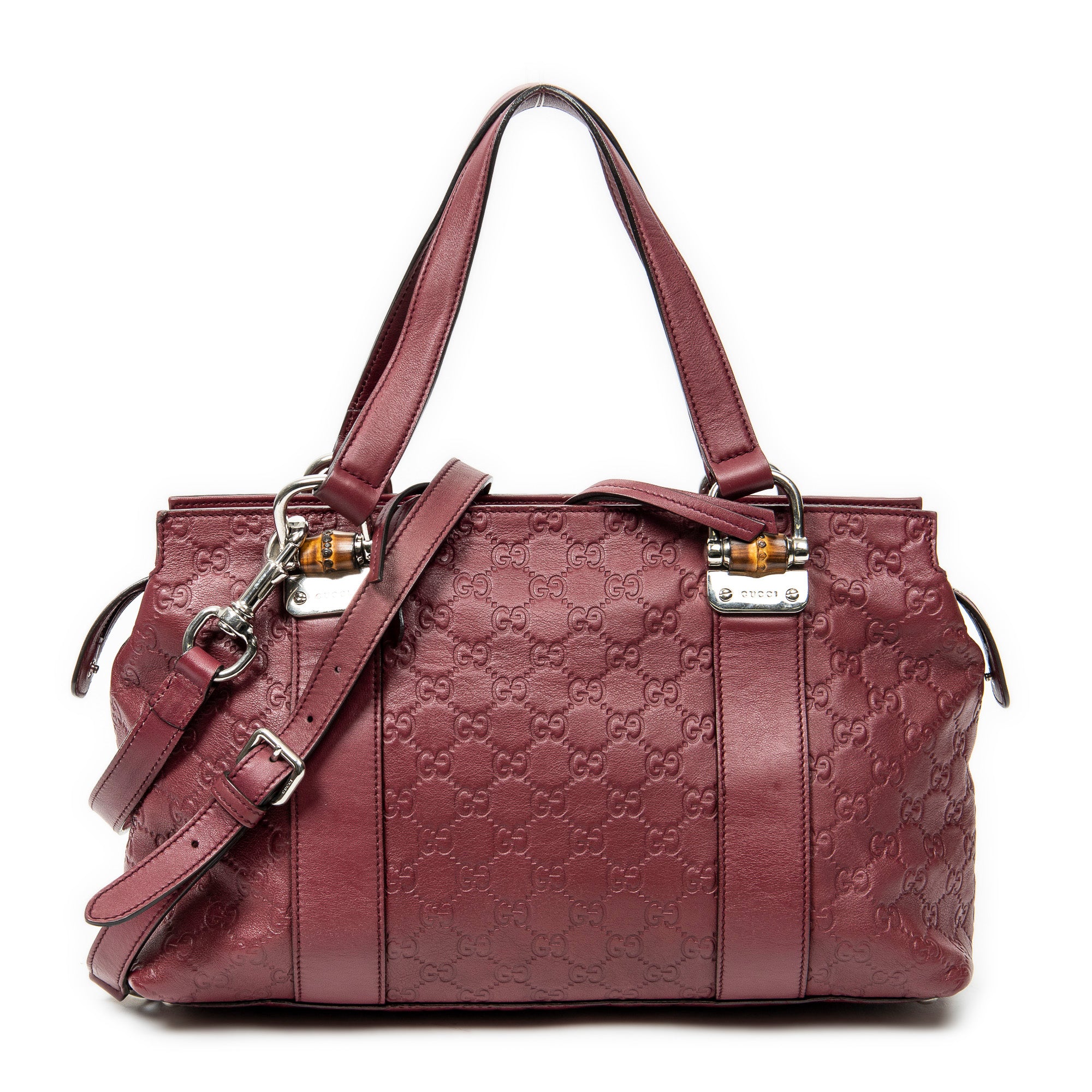 Shoulder Bag Medium Bamboo Bar Tote Burgundy Guccissima Leather