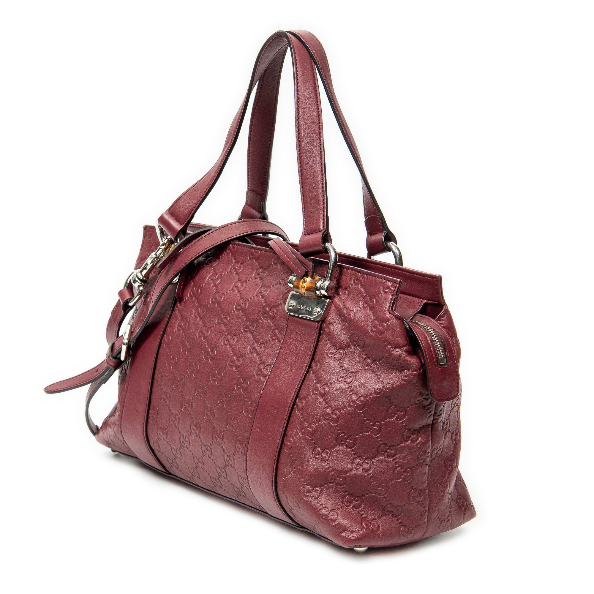 Shoulder Bag Medium Bamboo Bar Tote Burgundy Guccissima Leather