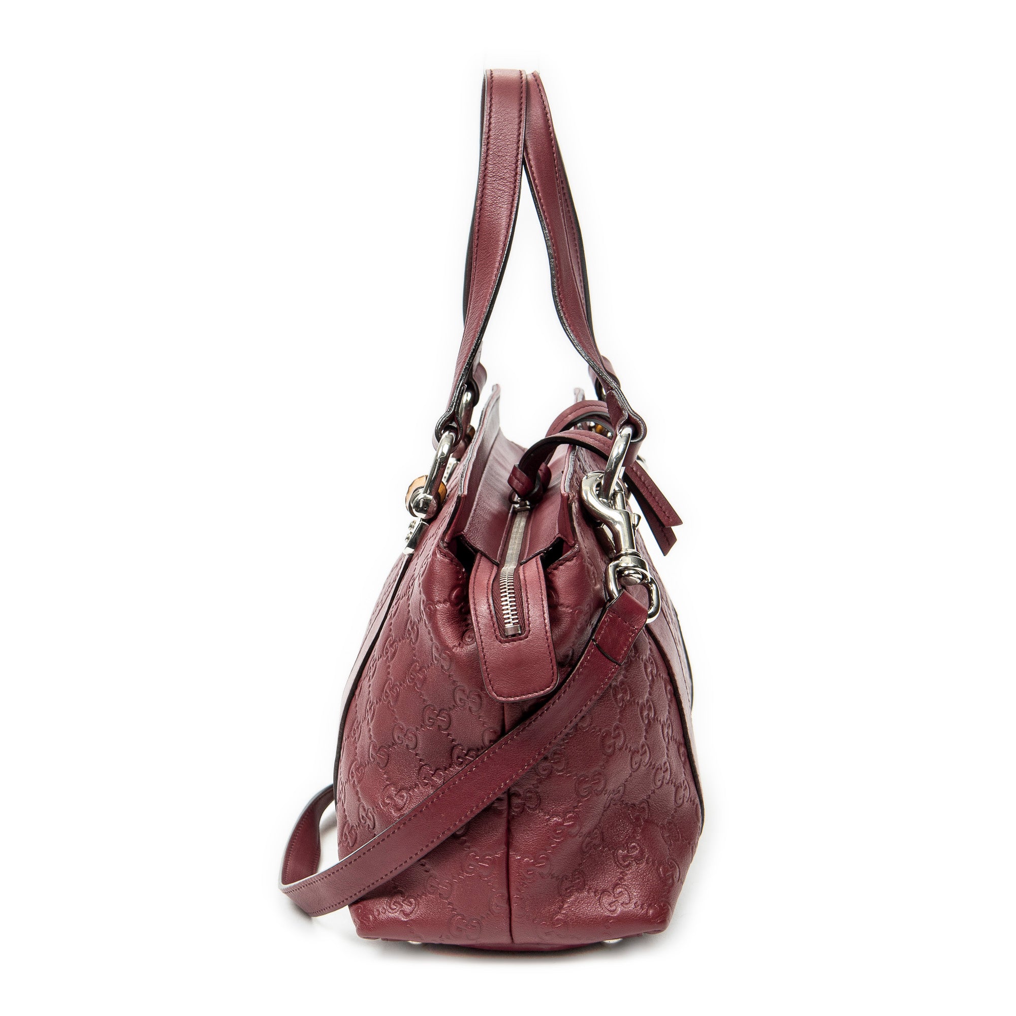 Shoulder Bag Medium Bamboo Bar Tote Burgundy Guccissima Leather