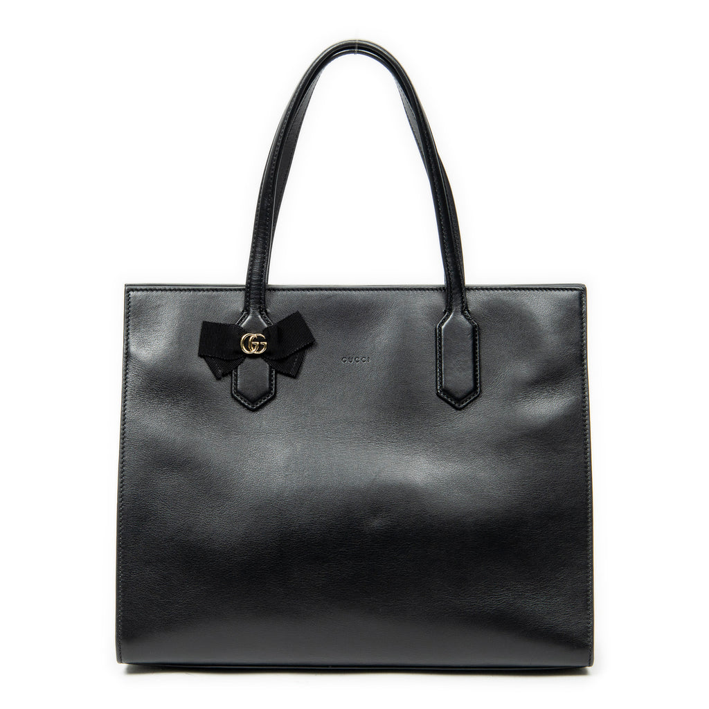 Shoulder Bag GG Ribbon Tote Black Calfskin Leather