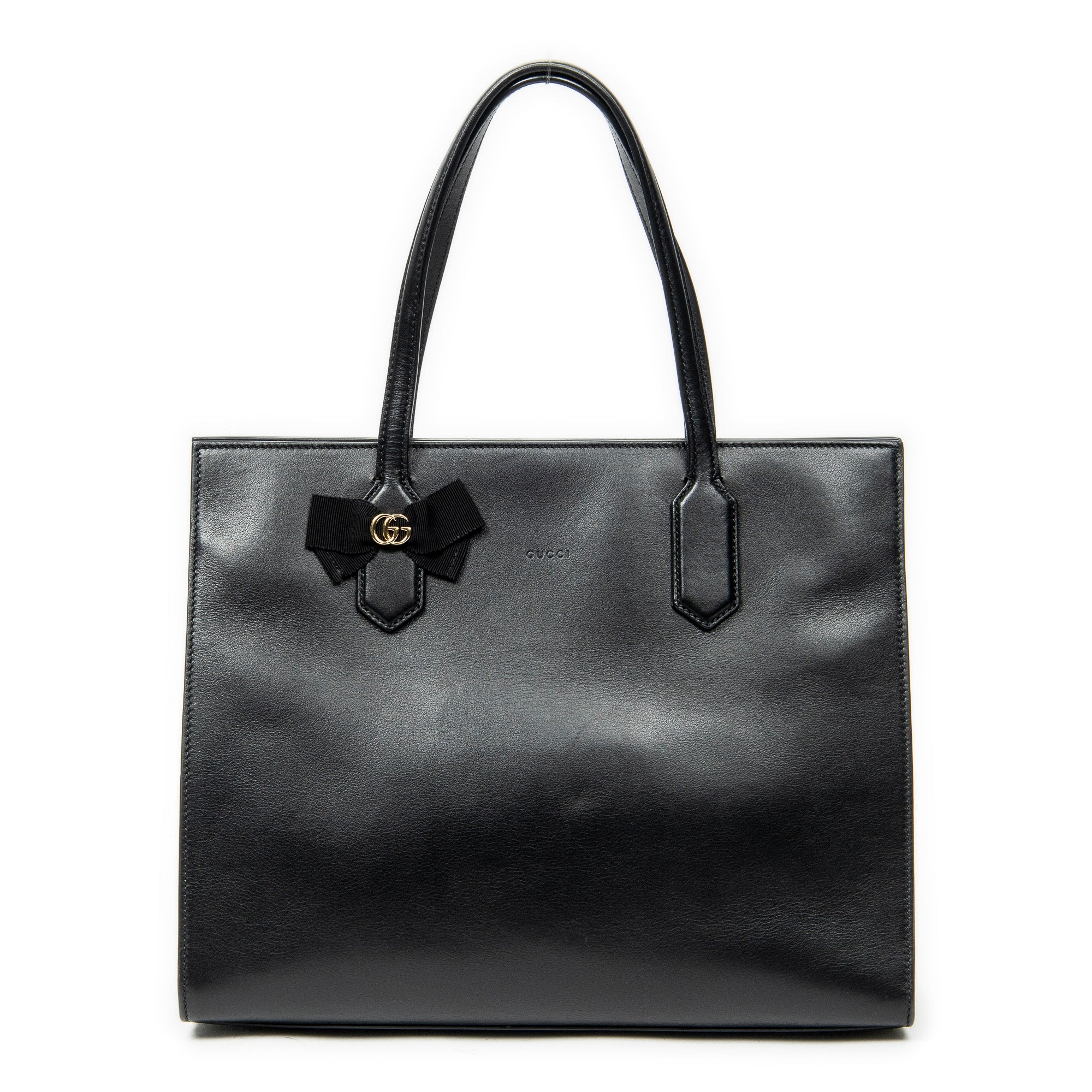 Shoulder Bag GG Ribbon Tote Black Calfskin Leather