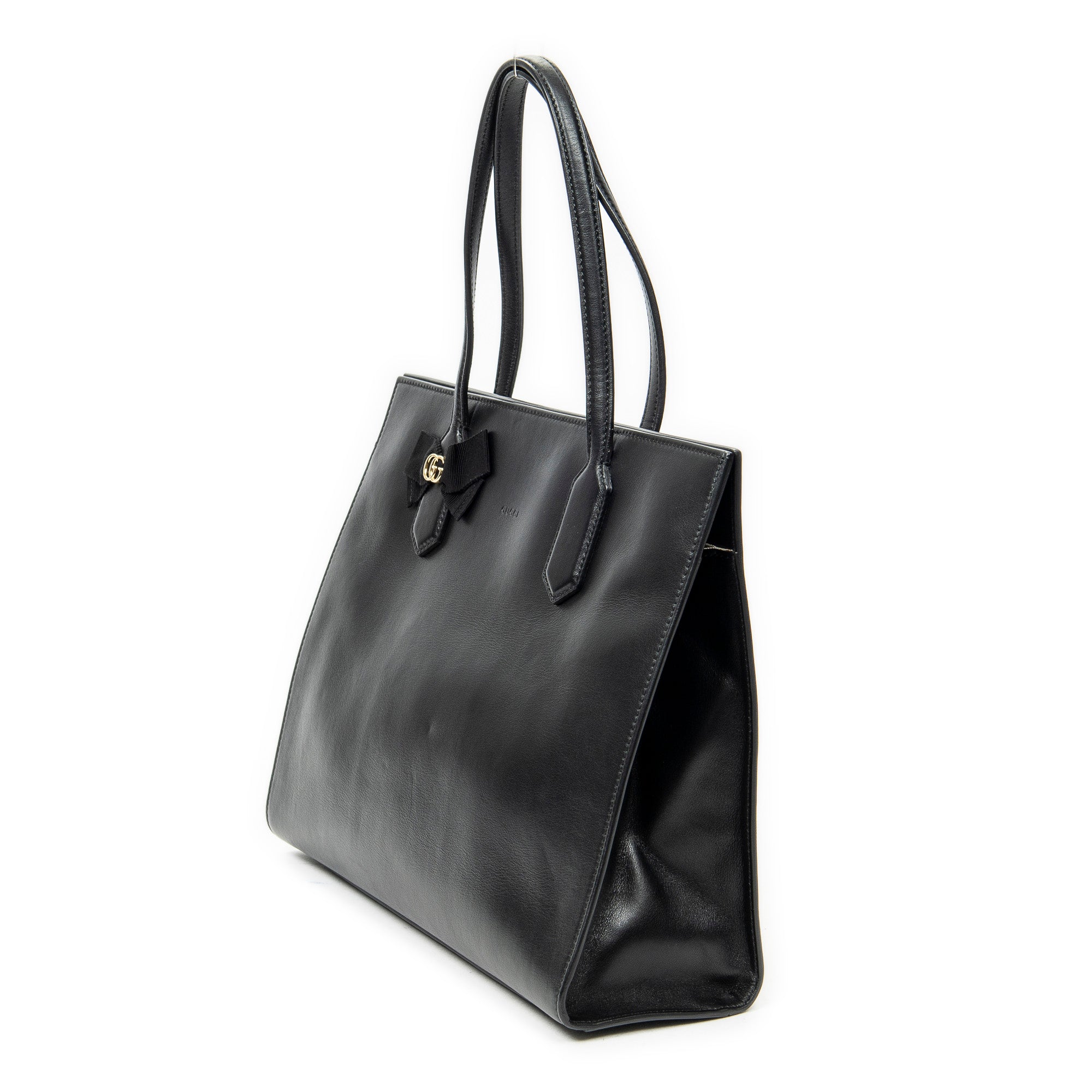 Shoulder Bag GG Ribbon Tote Black Calfskin Leather