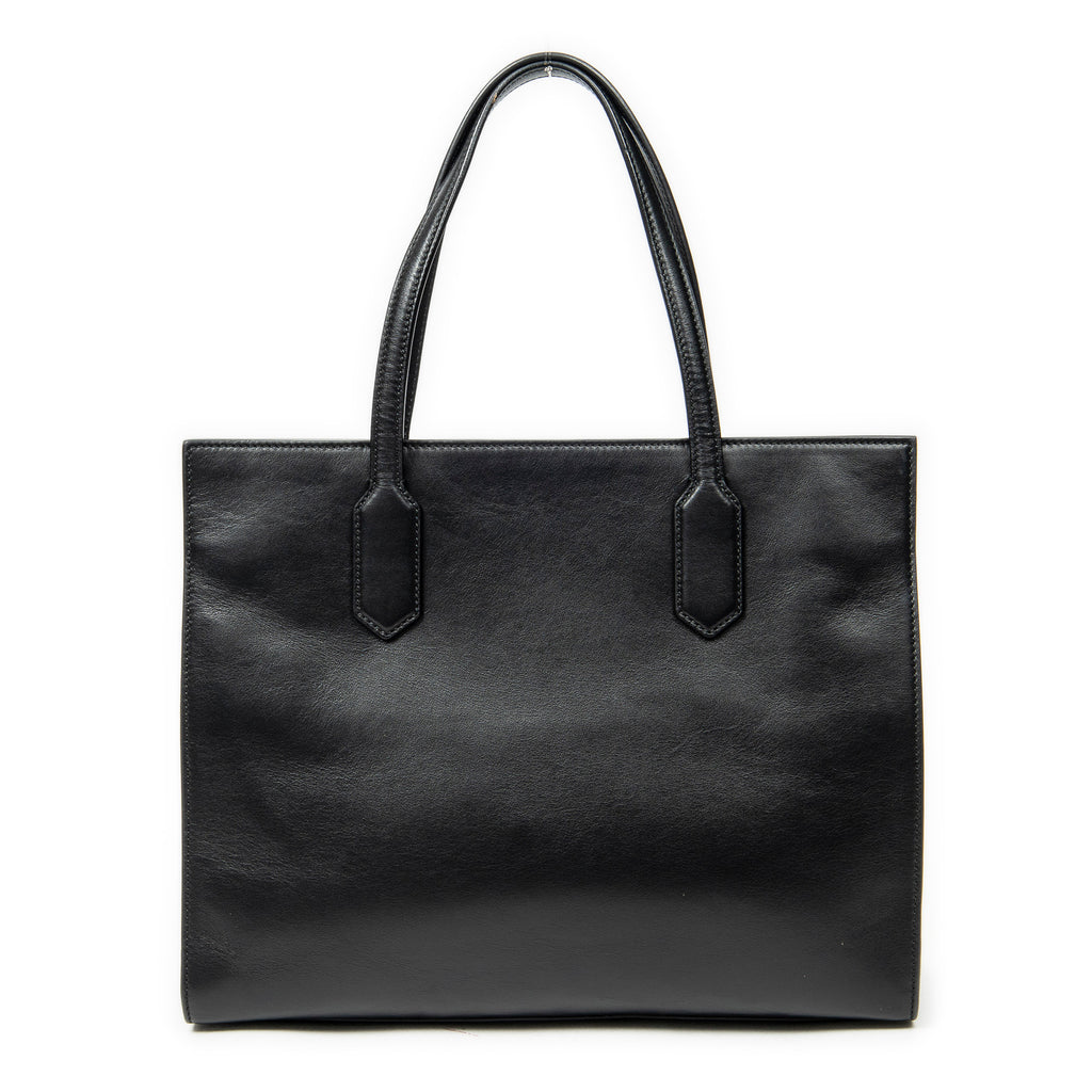 Shoulder Bag GG Ribbon Tote Black Calfskin Leather