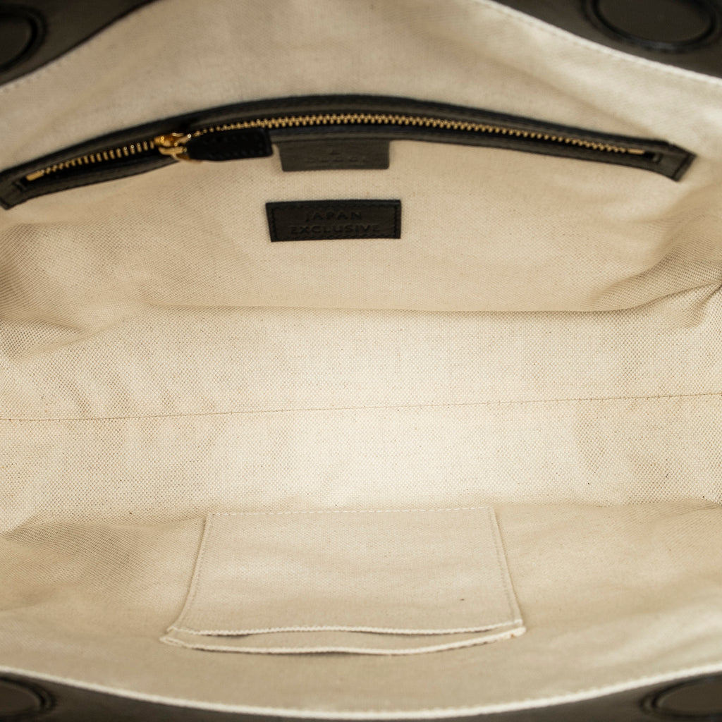 Shoulder Bag GG Ribbon Tote Black Calfskin Leather