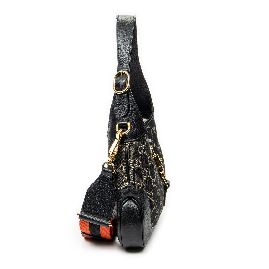 Shoulder Bag New Small Jackie 1961 Black Monogrammed Denim Canvas