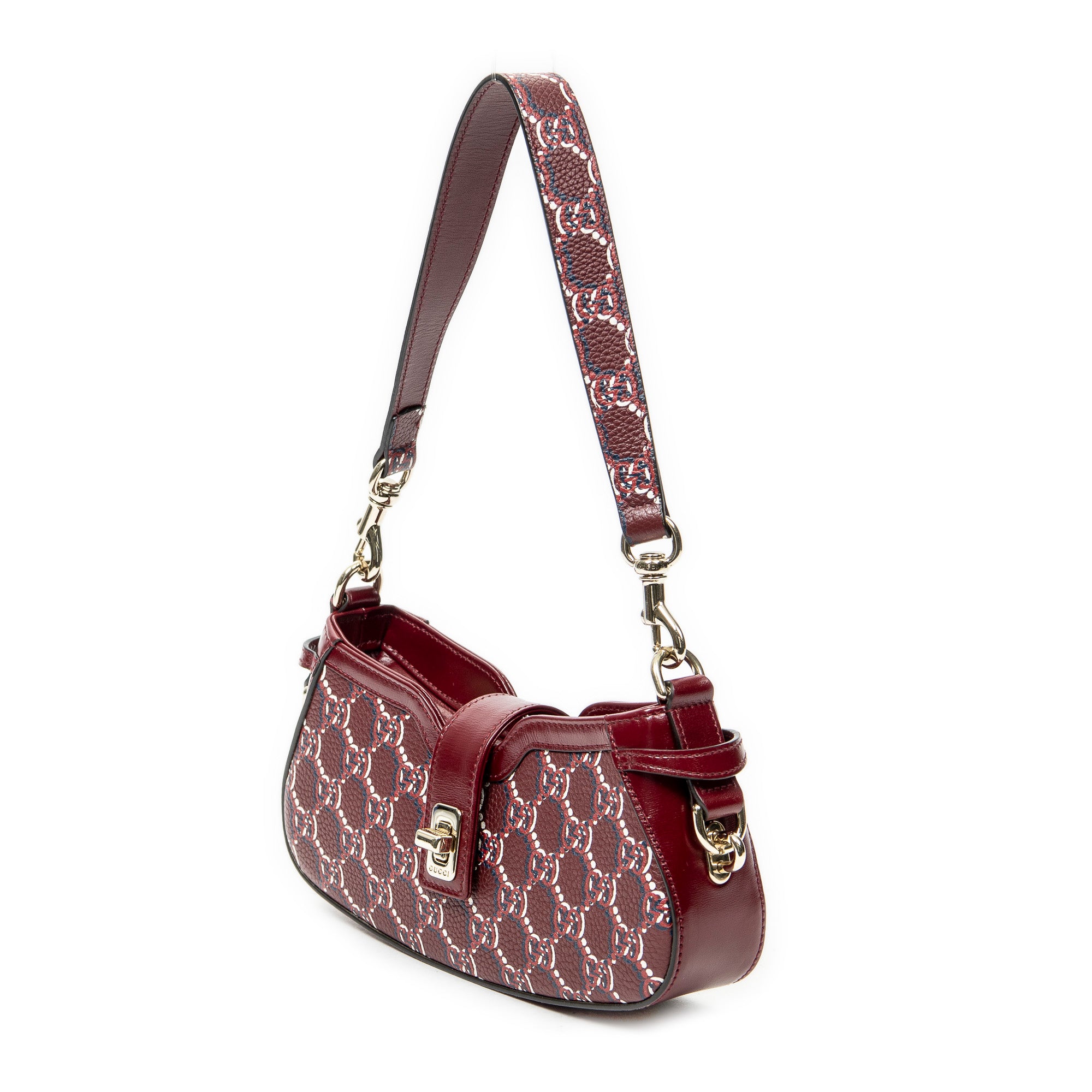 Shoulder Bag Mini Moon Side Hobo Burgundy Optical GG Printed Leather