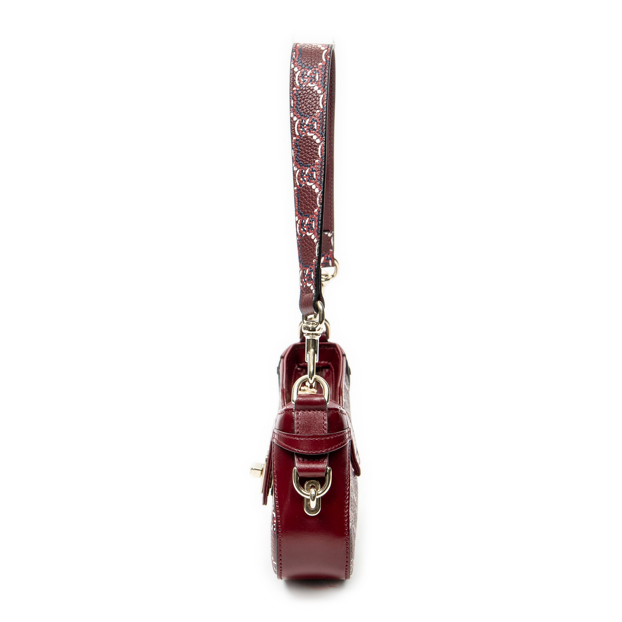 Shoulder Bag Mini Moon Side Hobo Burgundy Optical GG Printed Leather
