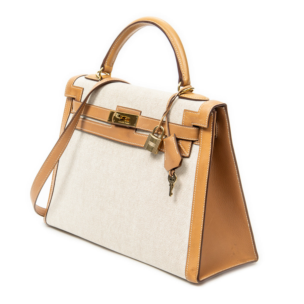 Shoulder Bag Rare Kelly Sellier 32 Beige Toile H Canvas