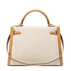 Shoulder Bag Rare Kelly Sellier 32 Beige Toile H Canvas