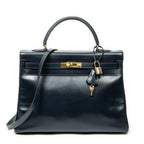 Shoulder Bag Kelly Retourne 35 Navy Box Leather