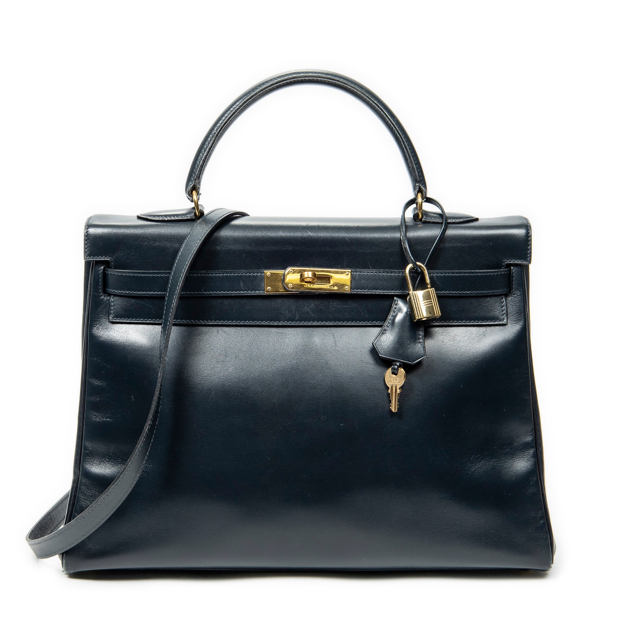 Shoulder Bag Kelly Retourne 35 Navy Box Leather