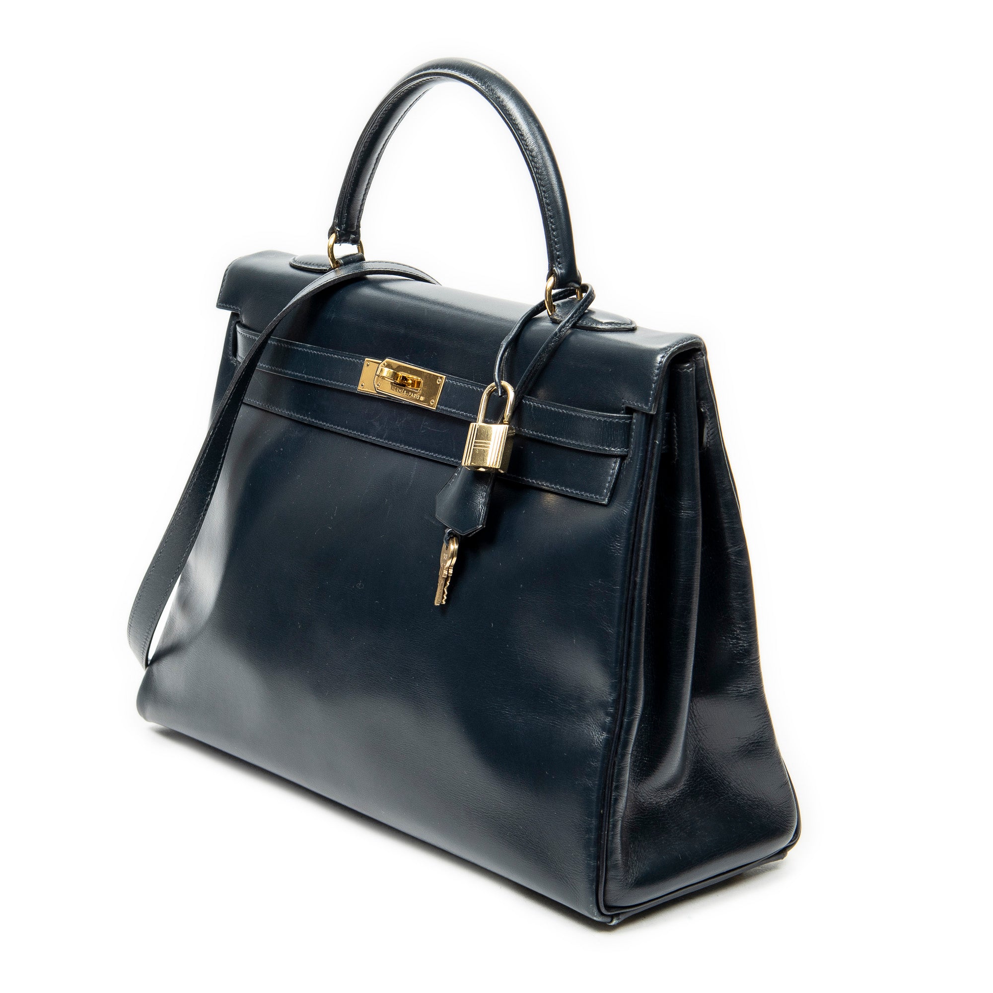 Shoulder Bag Kelly Retourne 35 Navy Box Leather