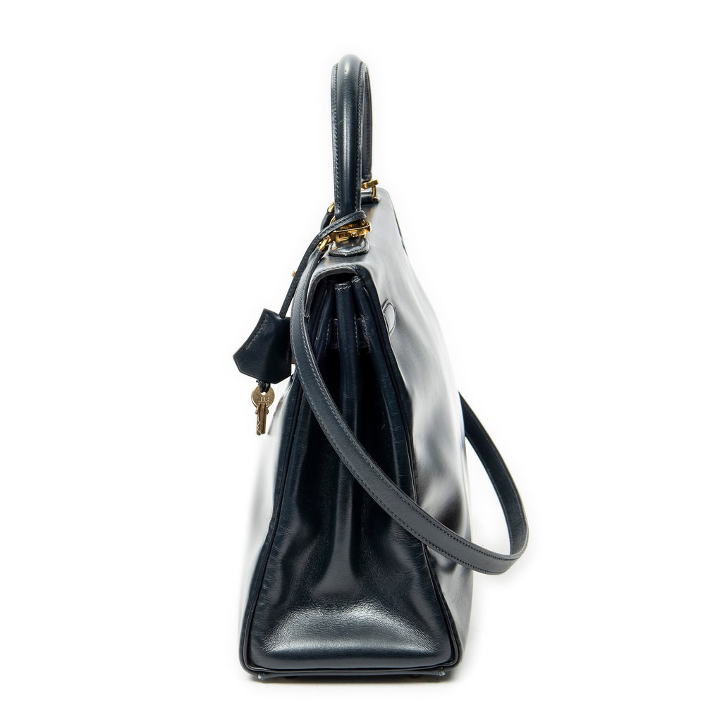 Shoulder Bag Kelly Retourne 35 Navy Box Leather