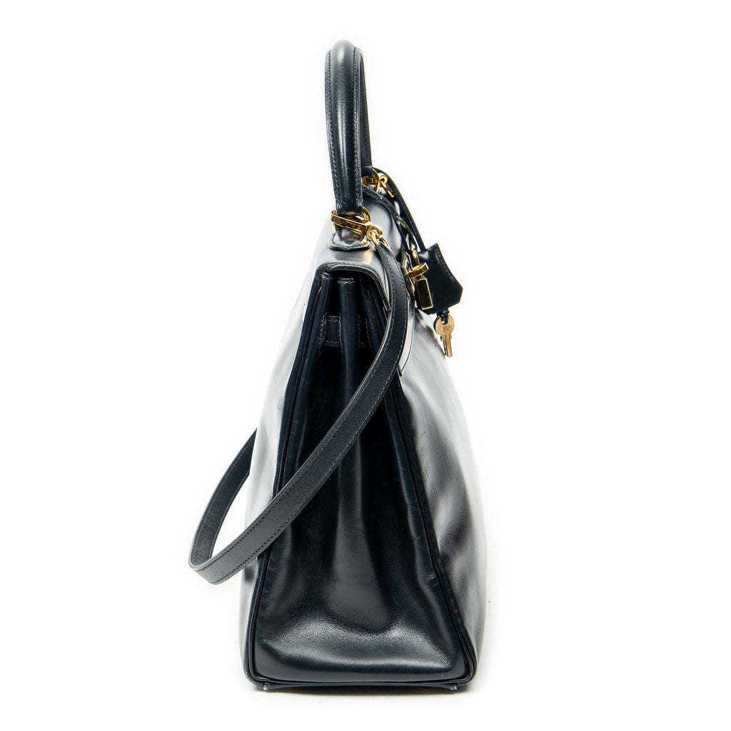 Shoulder Bag Kelly Retourne 35 Navy Box Leather