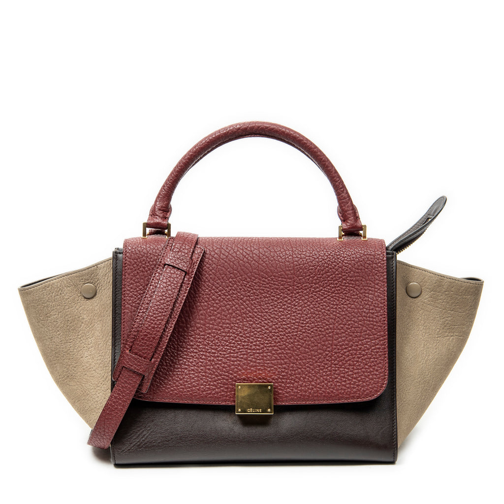 Shoulder Bag Small Trapeze Burgundy Pebbled Calfskin Leather