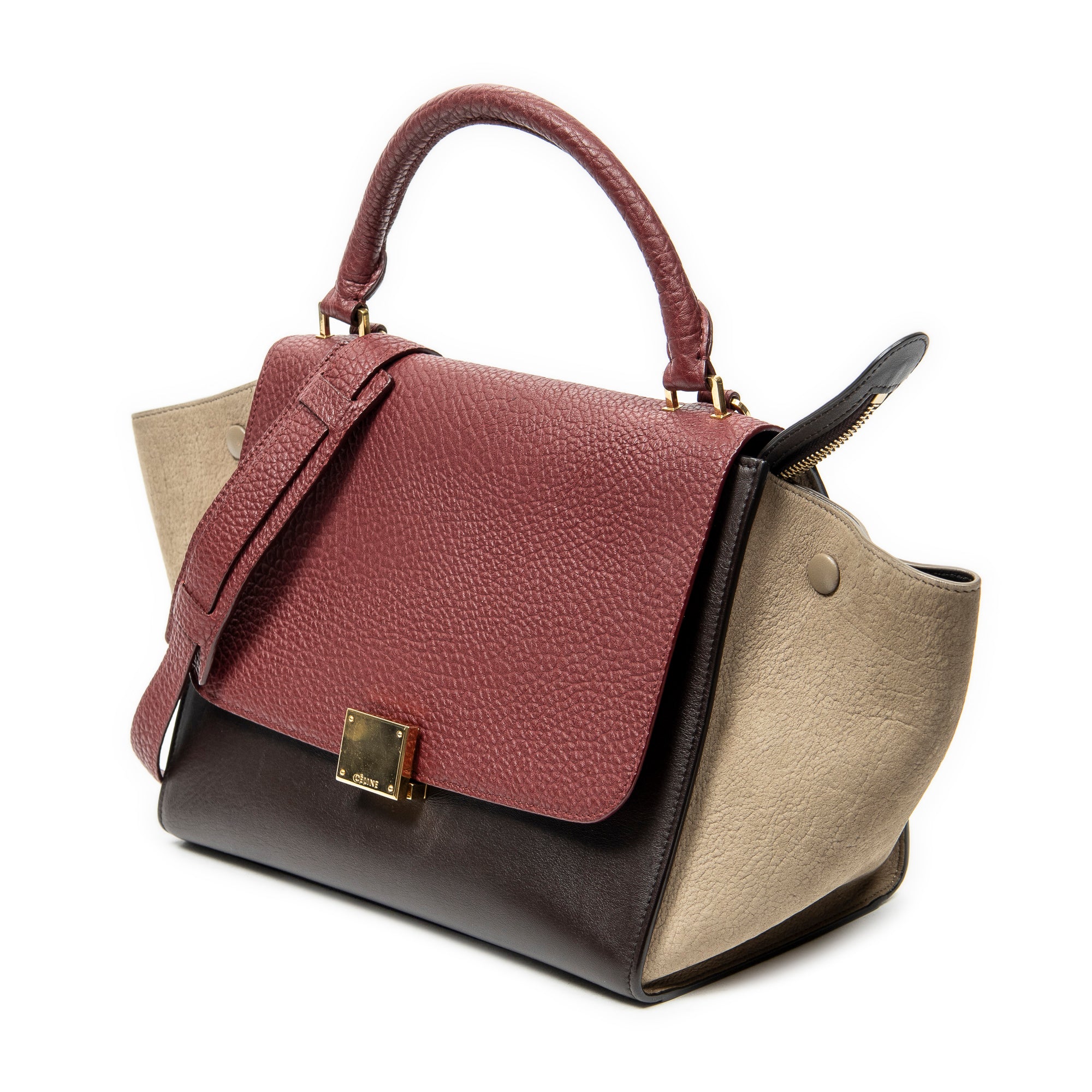 Shoulder Bag Small Trapeze Burgundy Pebbled Calfskin Leather