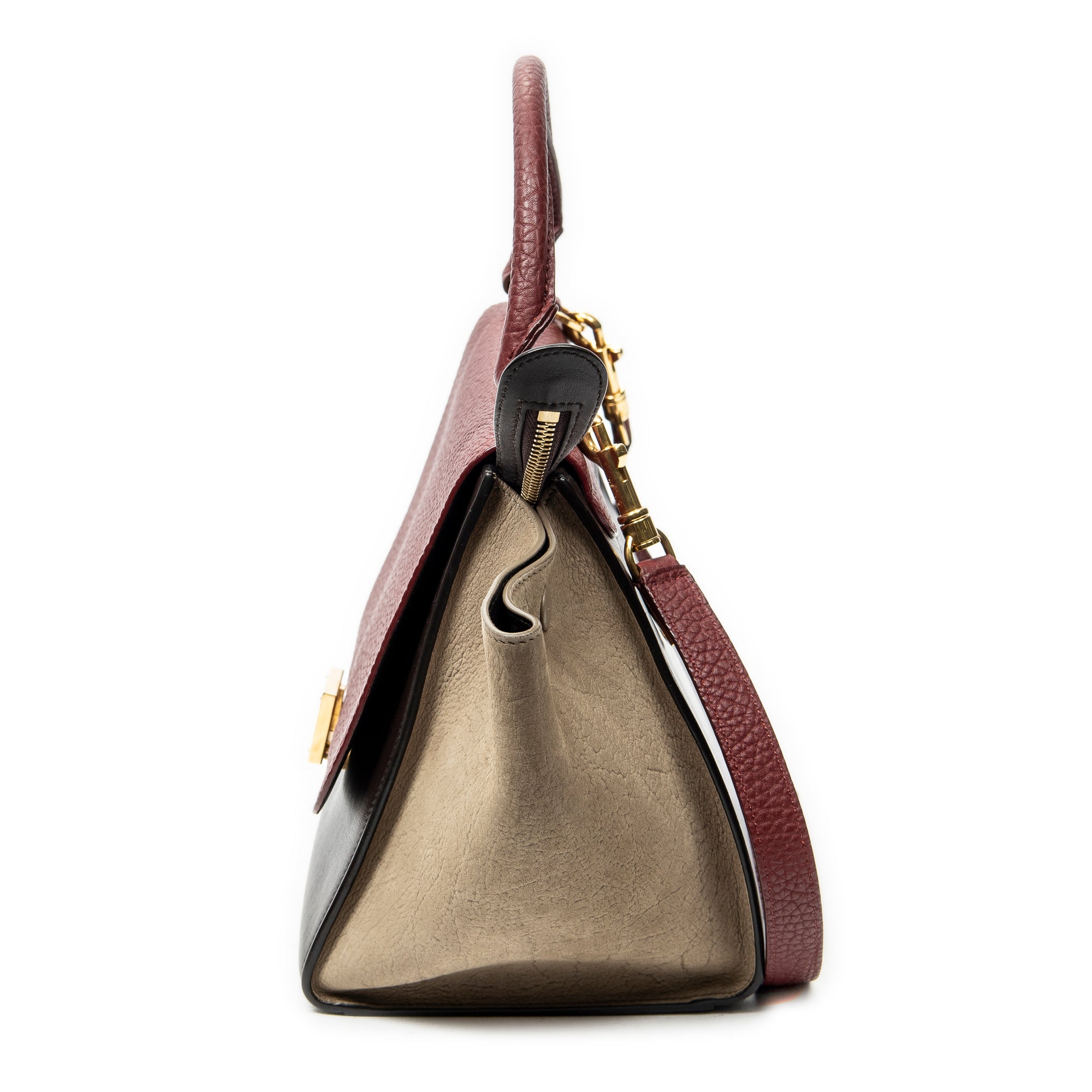 Shoulder Bag Small Trapeze Burgundy Pebbled Calfskin Leather