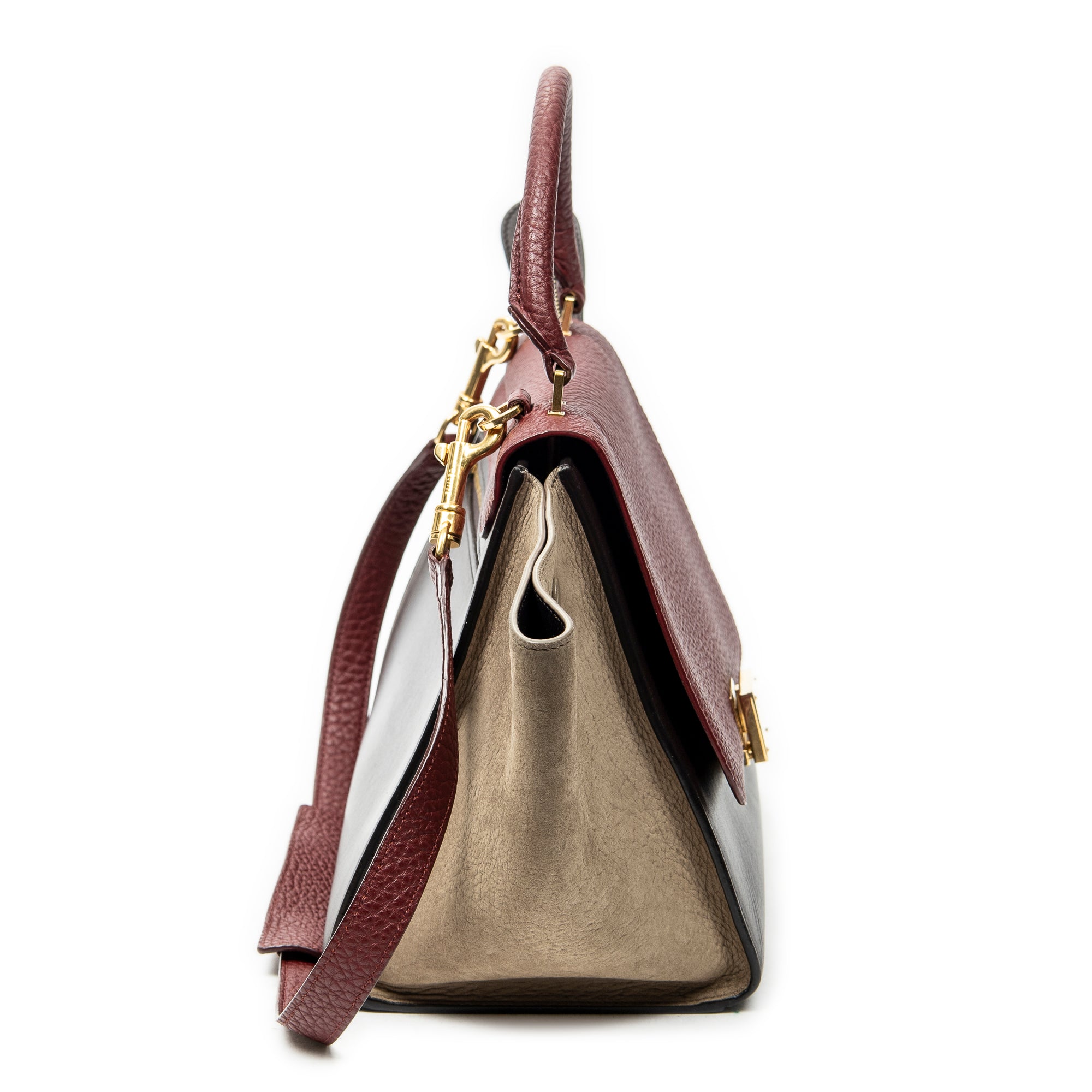 Shoulder Bag Small Trapeze Burgundy Pebbled Calfskin Leather