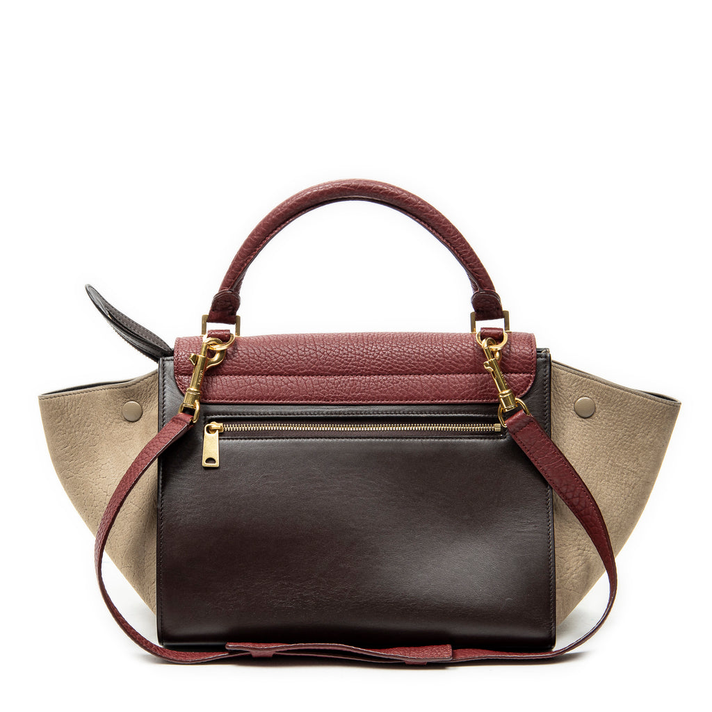 Shoulder Bag Small Trapeze Burgundy Pebbled Calfskin Leather