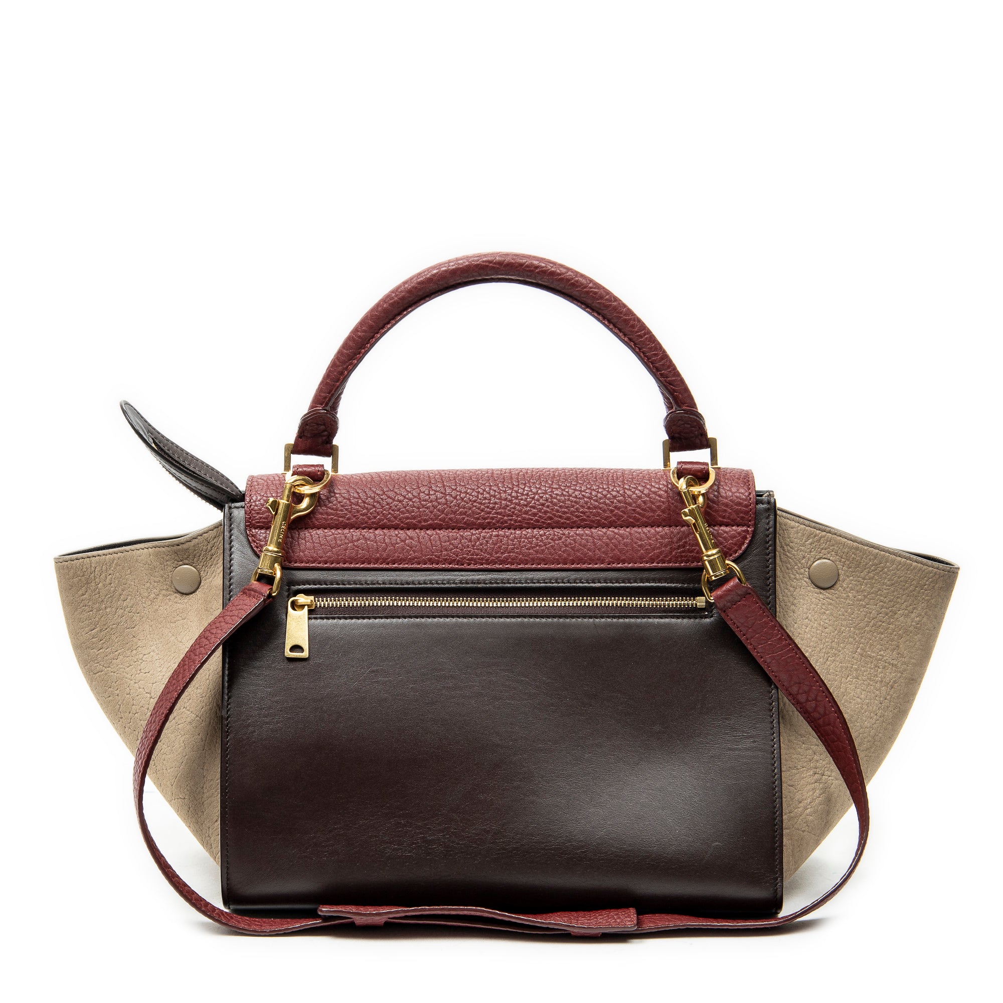 Shoulder Bag Small Trapeze Burgundy Pebbled Calfskin Leather