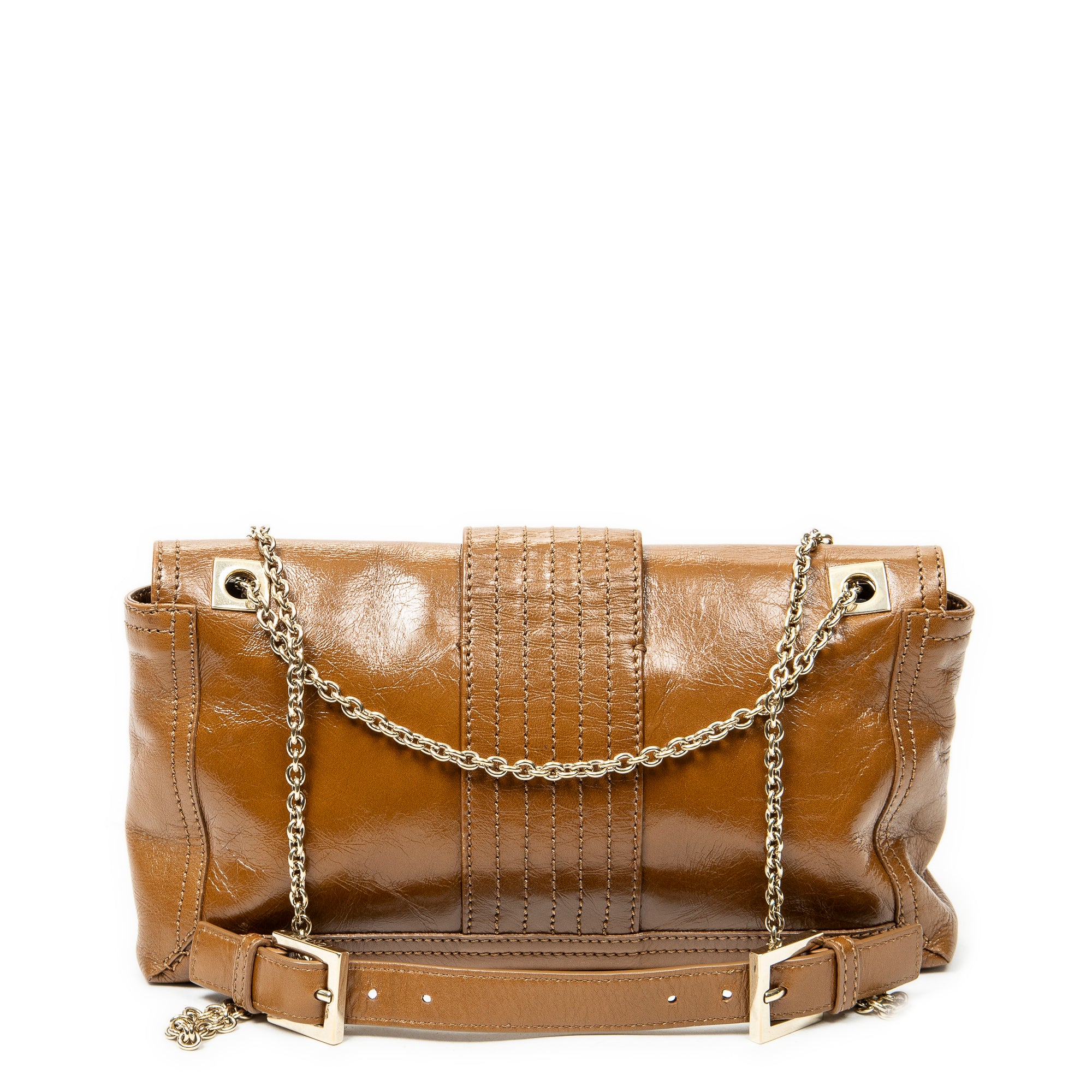 Shoulder Bag Baguette Chain Flap Tan Calfskin Leather