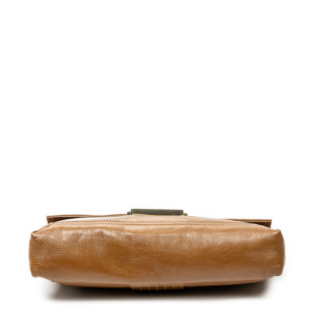 Shoulder Bag Baguette Chain Flap Tan Calfskin Leather