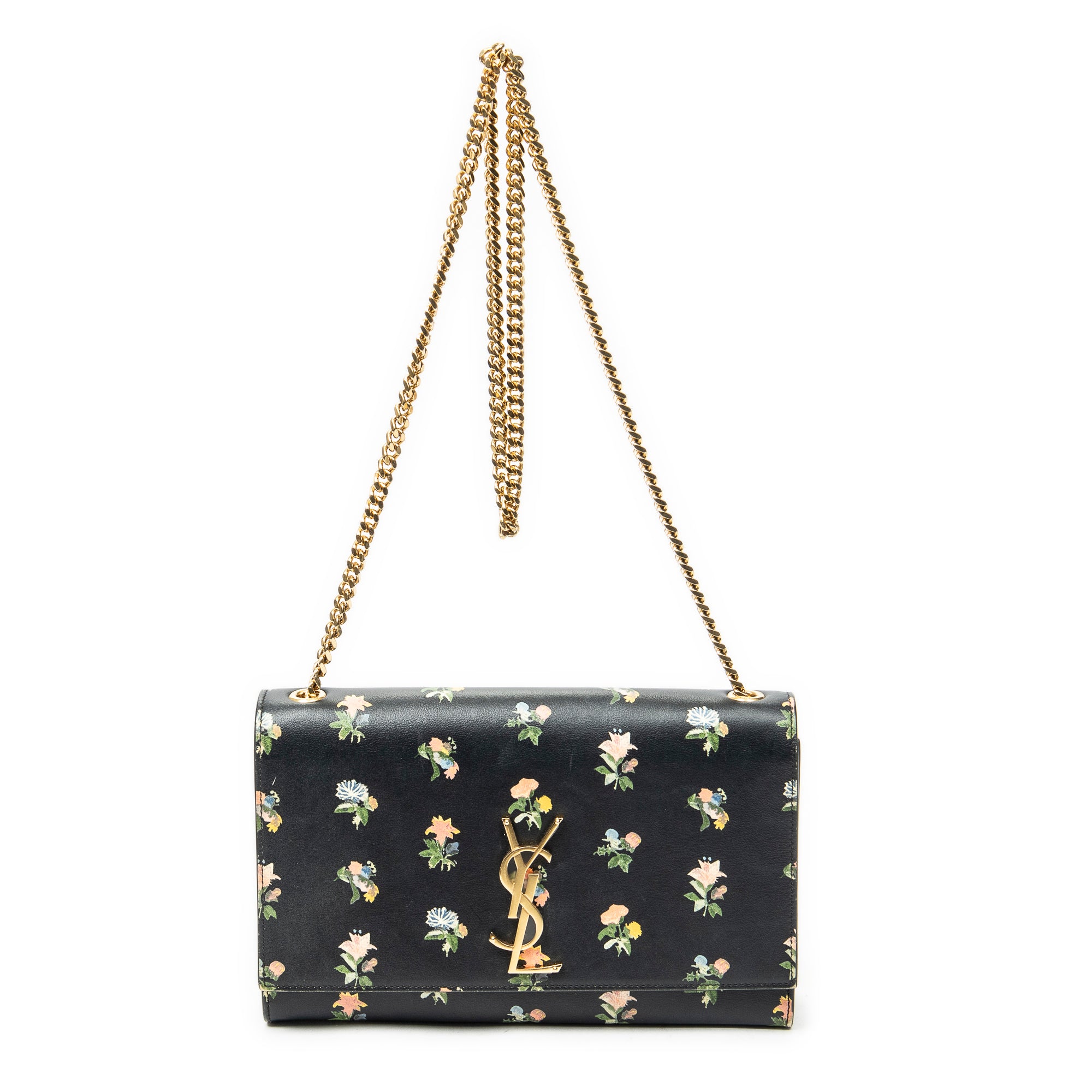 Shoulder Bag Medium Kate Black Floral Print Calfskin Leather