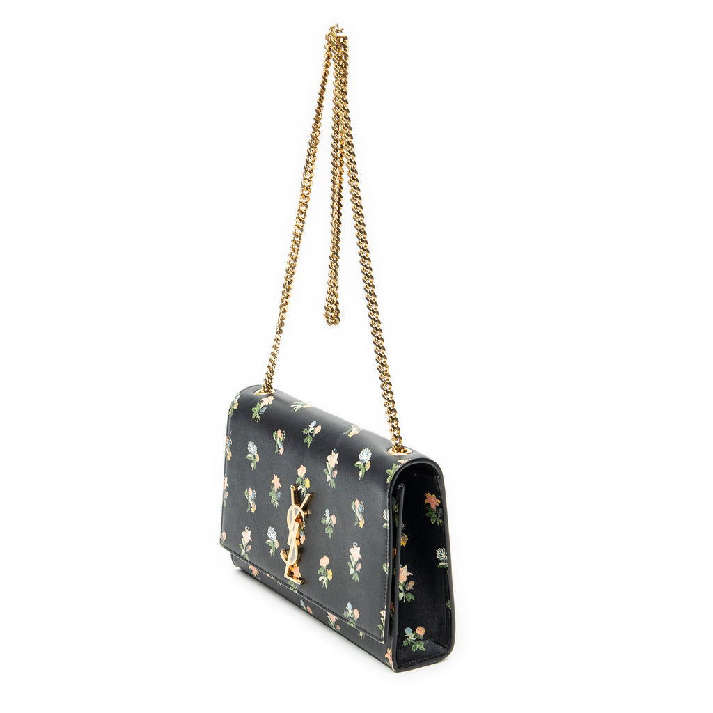 Shoulder Bag Medium Kate Black Floral Print Calfskin Leather